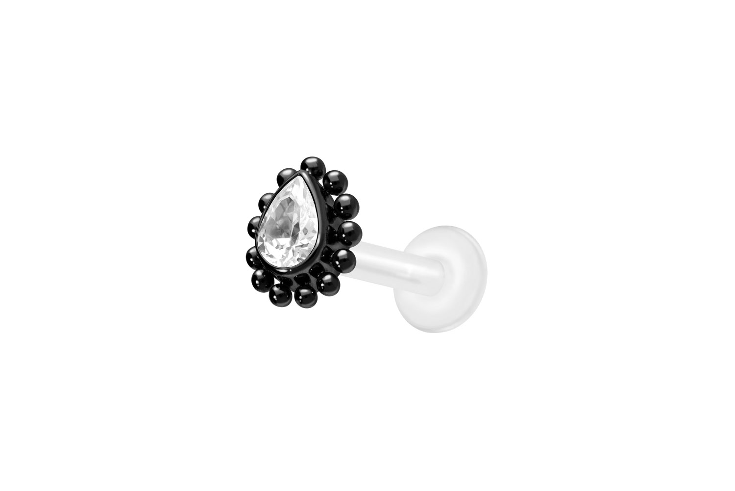 PTFE Labret Piercing mit Innengewinde + Titan-Aufsatz KRISTALLTROPFEN + KUGELN